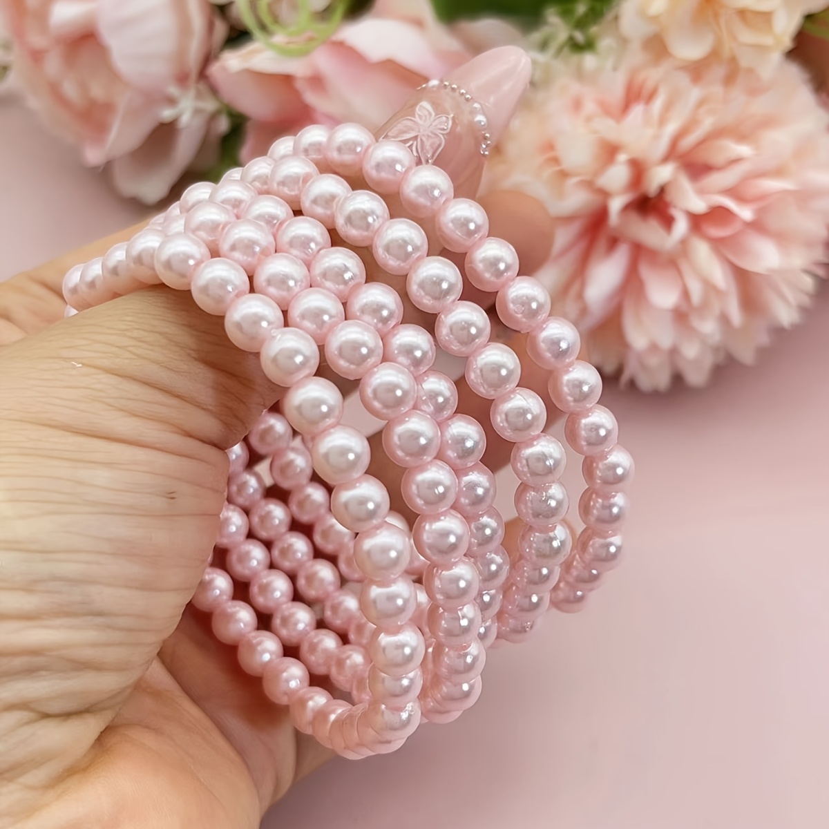 Imitation Pearl Stackable Elastic Bracelets Set, Colorful Everyday Wear